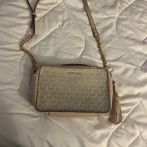 Michael Kors Cream Gold Crossbody Bag with Monogram Print